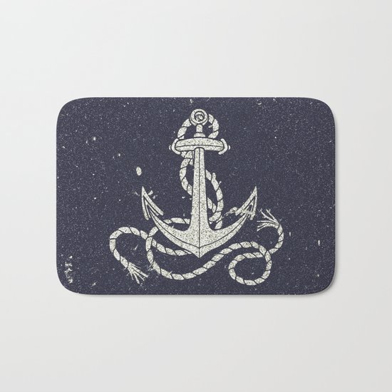 Navy Blue Nautical White Anchor for Sailor Texture Bath Mat