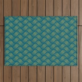 Turquoise and Dark Yellow Wavy Tessellation Line Pattern Sherwin Williams Trending Colors of 2019 Oceanside Dark Aqua Blue SW 6496 Outdoor Rug