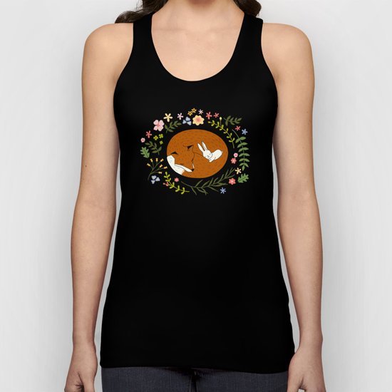 Friendship in Wildlife_Fox and Bunny_Bg Black Unisex Tank Top