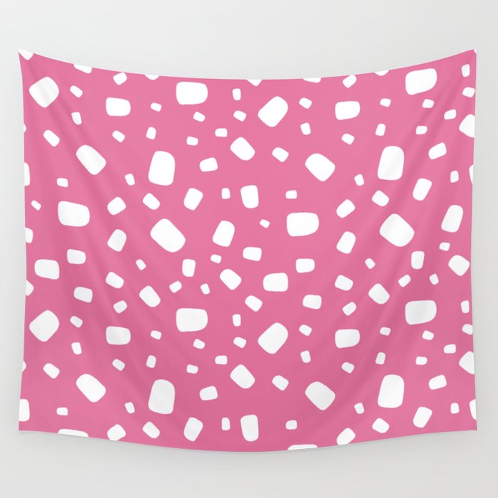 White abstract vector shapes over pink background seamless pattern Wall Tapestry