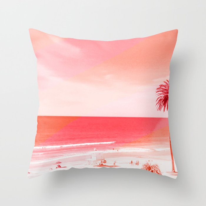 pink beach california Throw Pillow