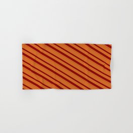 [ Thumbnail: Chocolate & Dark Red Colored Lines/Stripes Pattern Hand & Bath Towel ]