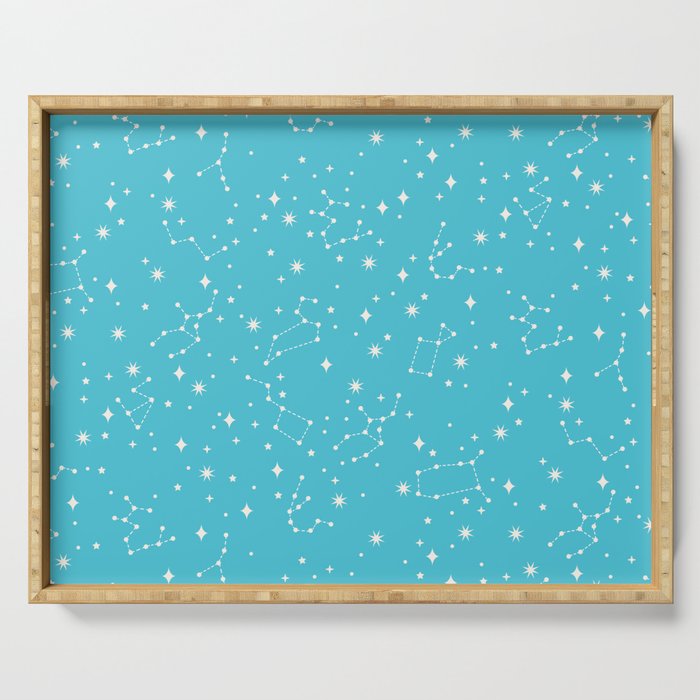 Constellations in a Cyan Sky Serving Tray