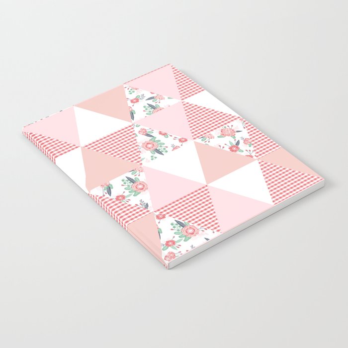 Quilt quilter cheater quilt pattern florals pink and white minimal modern nursery art Notebook