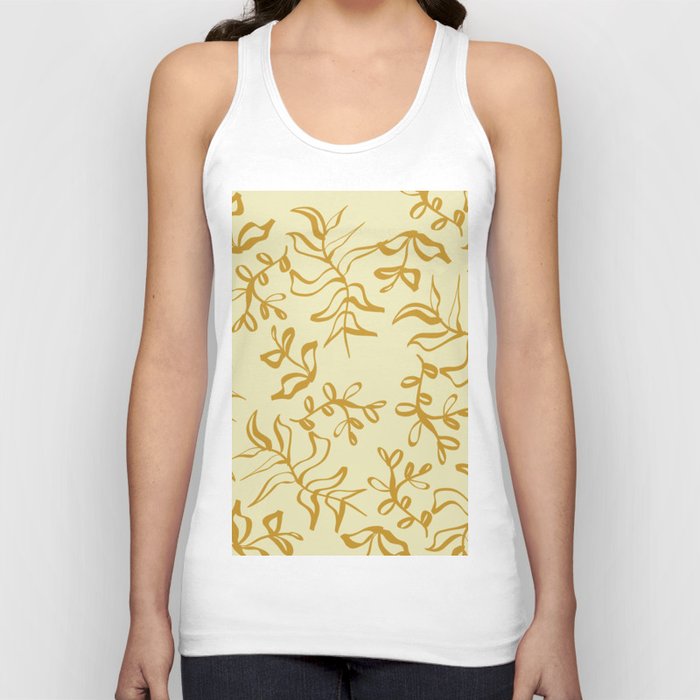 Gold Plants Leaves Drawing Tank Top