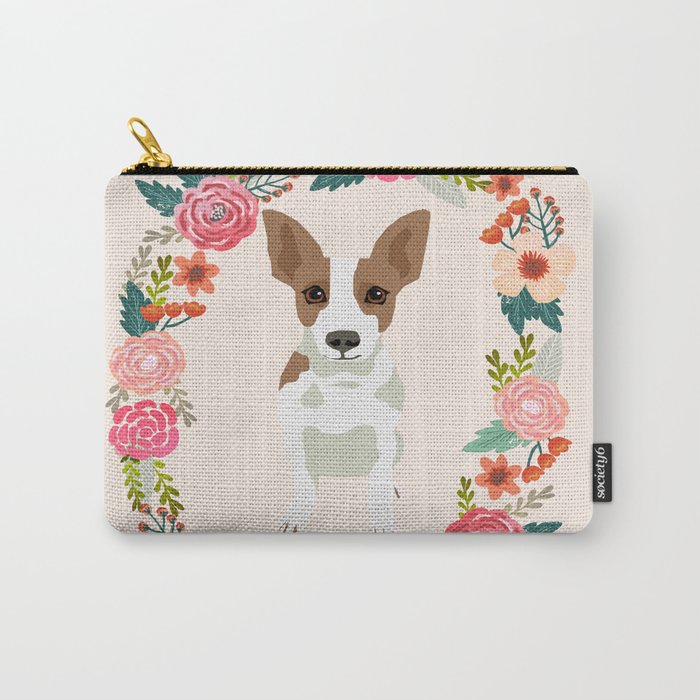 rat terrier floral wreath dog breed pet portrait pure breed dog lovers Carry-All Pouch