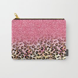 Cute girly trendy bubble gum pink faux glitter leopard animal print pattern Carry-All Pouch