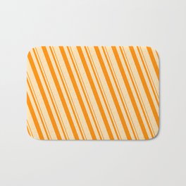 [ Thumbnail: Dark Orange & Beige Colored Lined/Striped Pattern Bath Mat ]