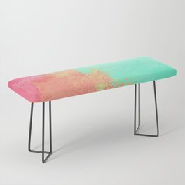 Hand Painted Pink Teal Coral Watercolor Abstract Colorblock Bench