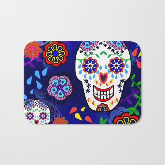 Sugar Skulls in Blue Bath Mat