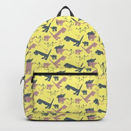 Bisons, hunters and dinosaurs - Mocha yellow background Backpack