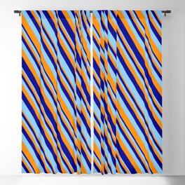 [ Thumbnail: Dark Orange, Dark Blue & Light Sky Blue Colored Lines/Stripes Pattern Blackout Curtain ]