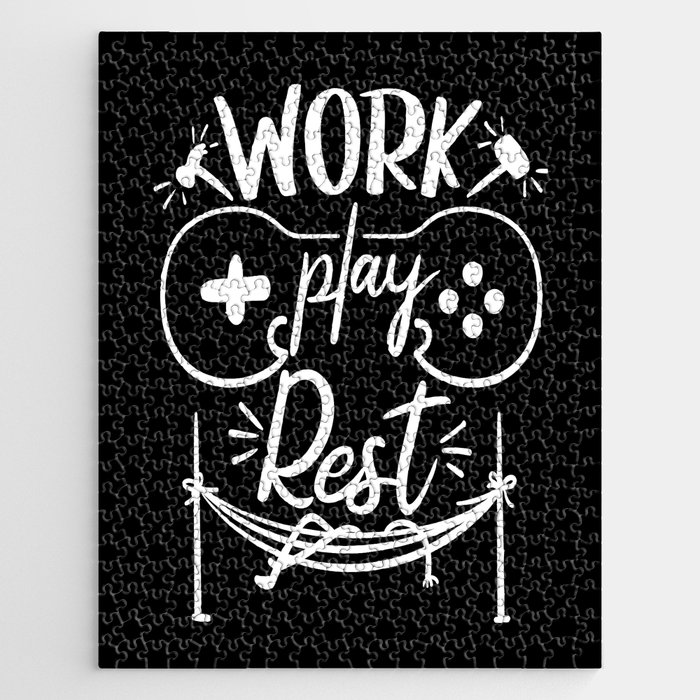 Work Play Rest Gamer Illustration Quote Jigsaw Puzzle