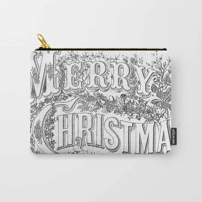 Vintage Merry Christmas Holiday Greeting (Black Text) Carry-All Pouch