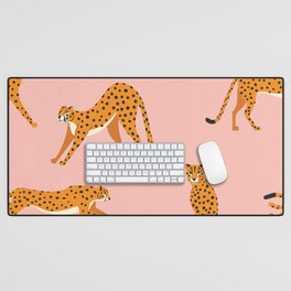 Cheetahs pattern on pink Desk Mat