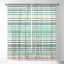 [ Thumbnail: Aquamarine, Dim Gray, and Bisque Colored Lines/Stripes Pattern Sheer Curtain ]