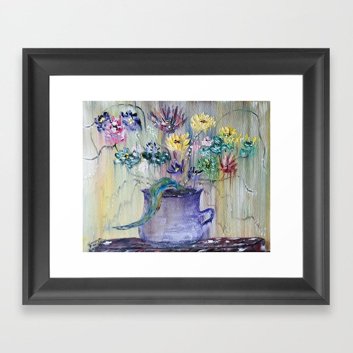 Rain on Flowers - Oil On Canvas Framed Art Print