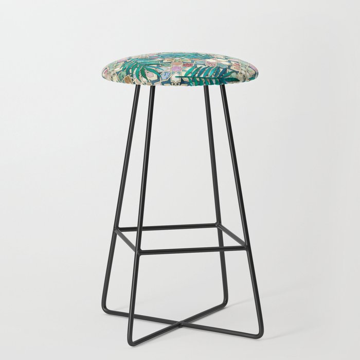 Muted Moroccan Mosaic Tiles with Palm Leaves Bar Stool