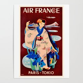 1952 Paris Tokio Air France Advertising Poster Poster