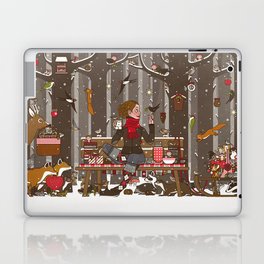 Lily Lux and a Bench in the Winter Forest  Laptop Skin