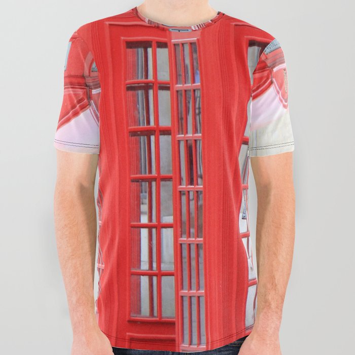 Great Britain Photography - Phone Booths Lined Up Beside Each Other All Over Graphic Tee