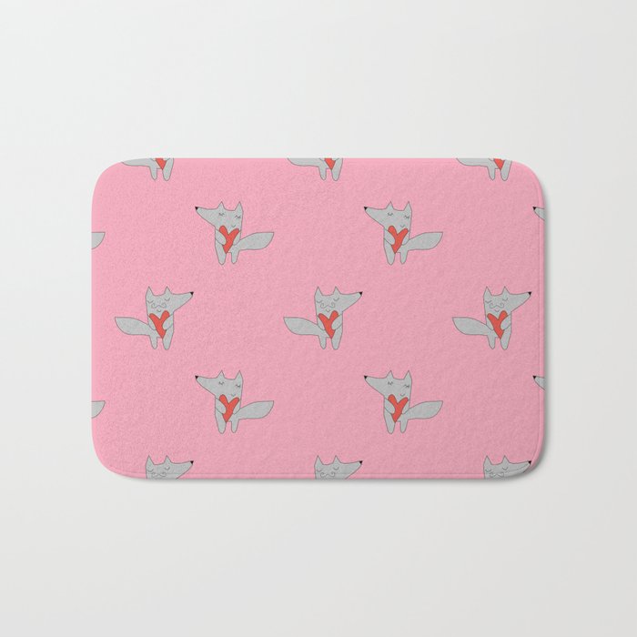 Fox in love pink Bath Mat
