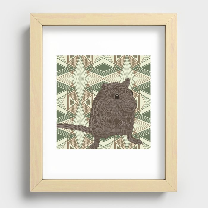 Cute Gerbil on a green patterned background Recessed Framed Print