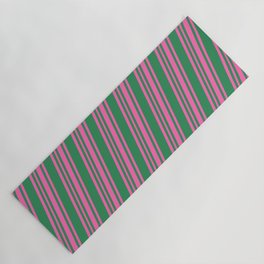 [ Thumbnail: Sea Green and Hot Pink Colored Lines/Stripes Pattern Yoga Mat ]