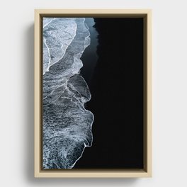 Waves on a black sand beach in iceland - minimalist Landscape Photography Framed Canvas
