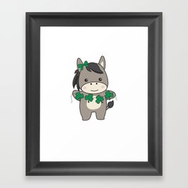Donkey With Shamrocks Cute Animals For Happiness Framed Art Print