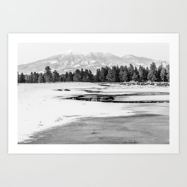 Black and White Landscape Photo of Snowy Scenery Art Print