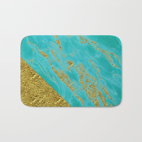 Luxury and glamorous gold glitter effect on aqua Sea marble 1 on #Society6 Bath Mat