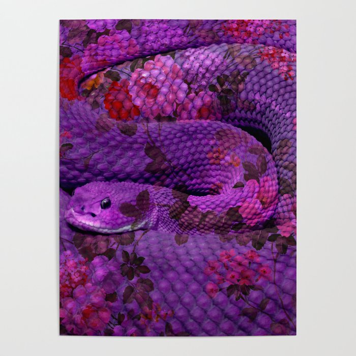 Floral Snake Purple Poster