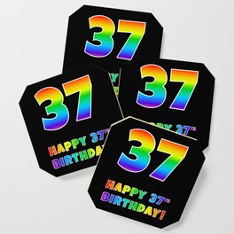 [ Thumbnail: HAPPY 37TH BIRTHDAY - Multicolored Rainbow Spectrum Gradient Coaster ]