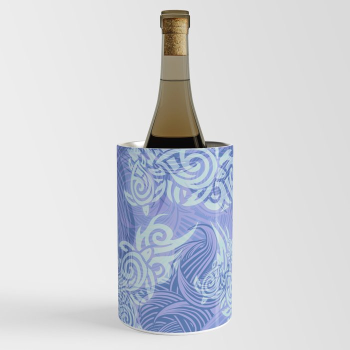 Teal Turtles And Abstract Waves Wine Chiller