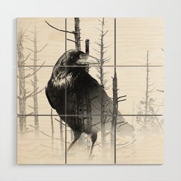 Common Raven Among The Trees Wood Wall Art