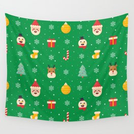 Christmas Characters Seamless Pattern on Green Background Wall Tapestry