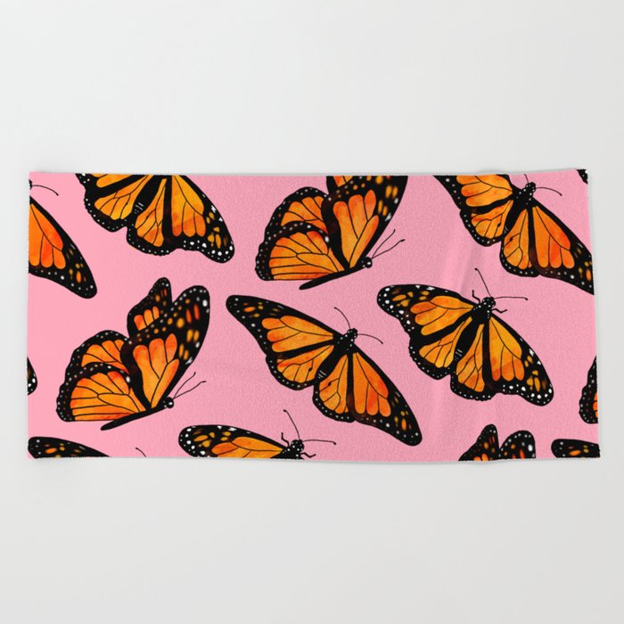 Monarch Butterfly Pattern-Pink Beach Towel