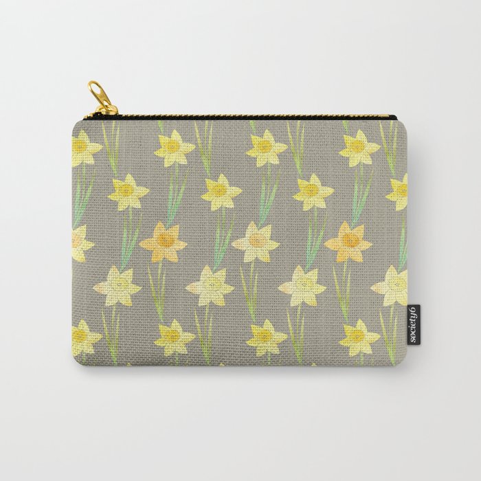 Yellow Watercolour Stemmed Daffodil Pattern Carry-All Pouch