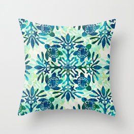 Hawaiian print pattern Sea turtle honu 1b blues Throw Pillow