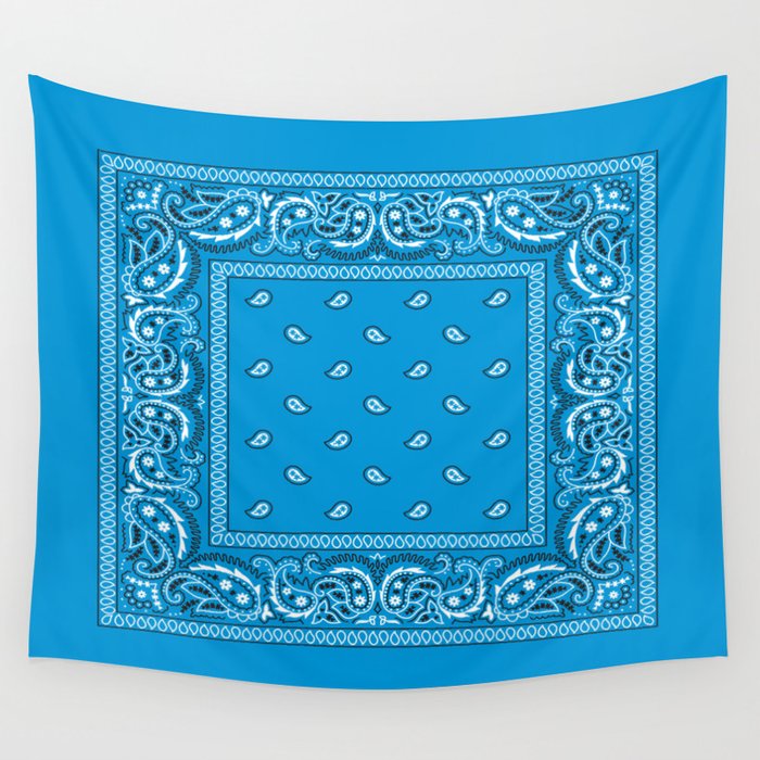 Bandana - Paisley - Blue - White Wall Tapestry