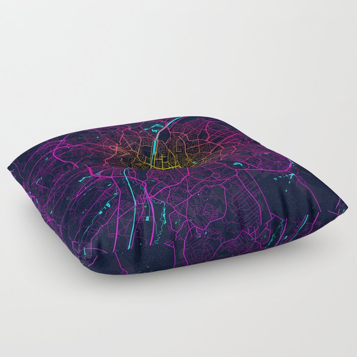 Brussels City Map of Belgium - Neon Floor Pillow