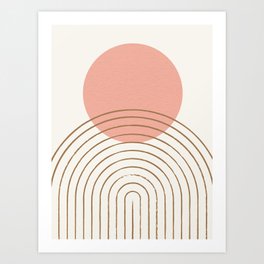 Pink Sun Mid-Century Full Art Print | Pinksun, Lines, Arch, Rainbow, Nursery, Softcolor, Baby, Trendy, Abstract, Graphicdesign 