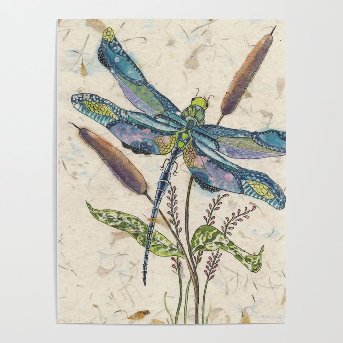 ""Dragonflies and Cattails" Poster