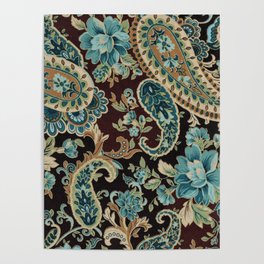 Granny's Terrific Turquoise Teal Paisley Chic Poster