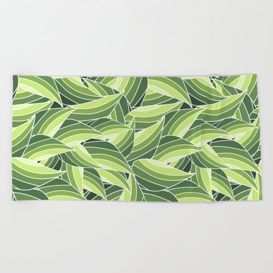 GREENERY LEAVES W (abstract flowers nature) Beach Towel