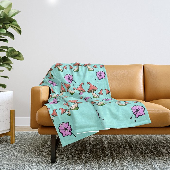 Flowers and Shrooms Throw Blanket