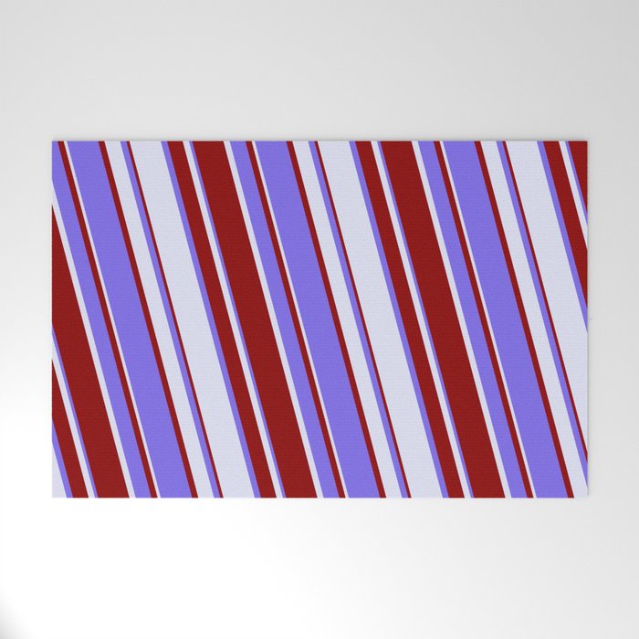 Medium Slate Blue, Lavender & Dark Red Colored Stripes/Lines Pattern Welcome Mat