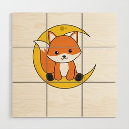 Moon Fox Cute Animals For Kids For The Night Wood Wall Art