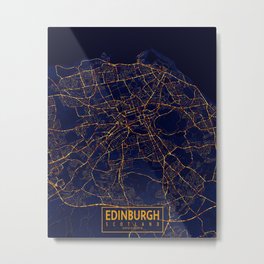 Edinburgh, Scotland Map - City At Night Metal Print